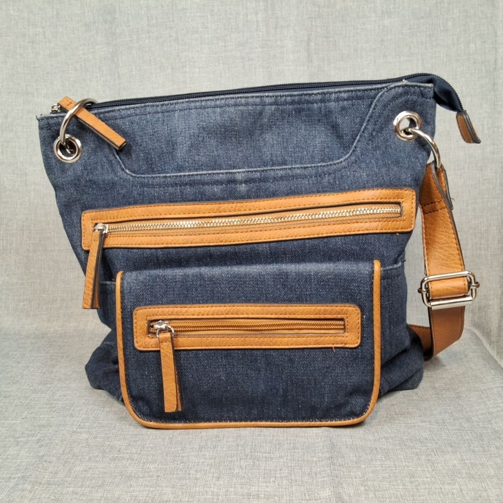 Bueno Denim Shoulder Bag with Vegan Leather Straps/Trim Boho Crossbody Purse